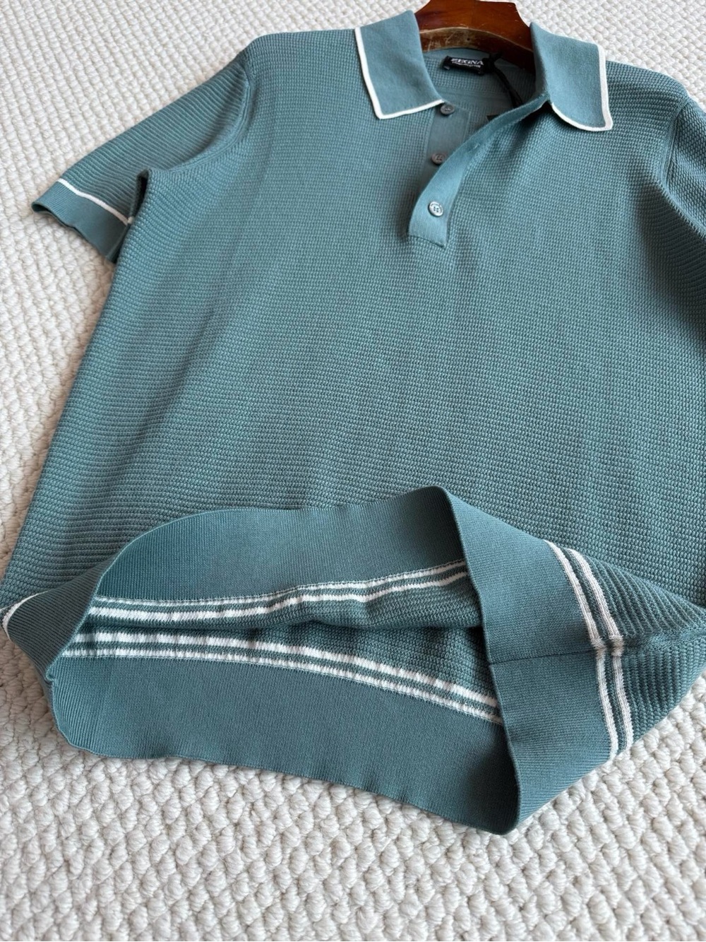 NWOT Zegna Men’s Premium Cotton Short-Sleeve Polo Shirt in Blue, Size S/M/L/XL - Picture 9 of 16